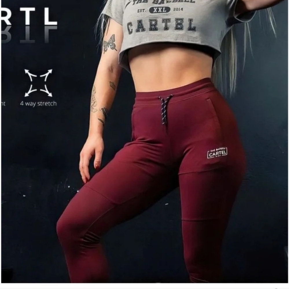 Red Textured Joggers with High-Waisted Fit